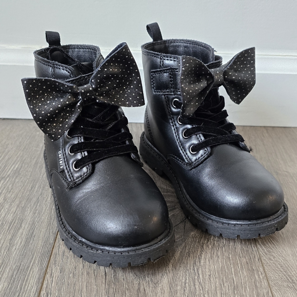 SOLD 🔥- Black Combat Boots with Polka Dot Bows